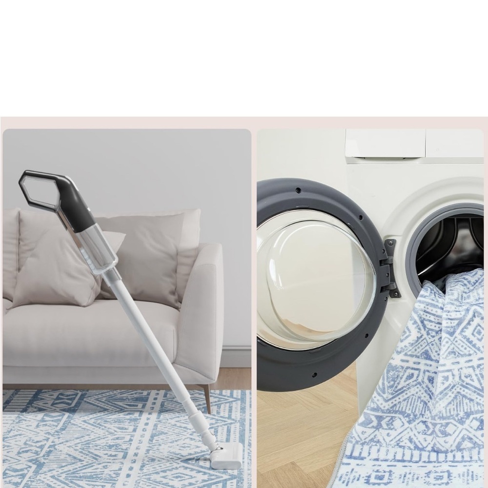 Blue and White Geometric Pattern Rug - Picture 5 of 10